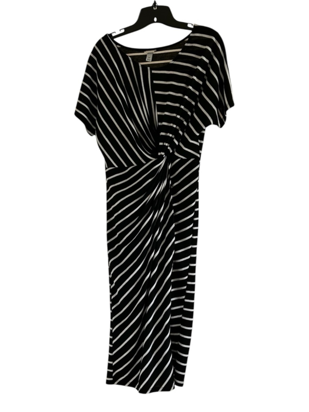 a new day Striped Black and White Size XS Twist-Front Short Sleeve Midi Dress